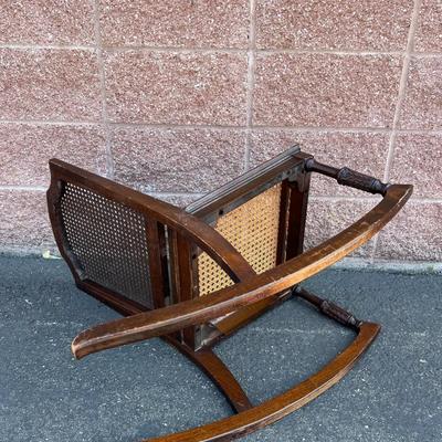 Petite Vintage Wood and Cane Rocking Chair