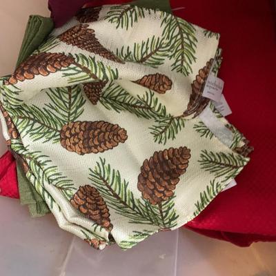 Large Tub - Christmas Dining Linens Lot - Table Runners Tablecloths Napkins Placemats