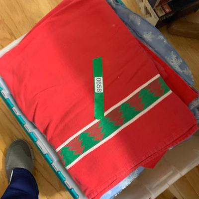 Large Tub - Christmas Dining Linens Lot - Table Runners Tablecloths Napkins Placemats