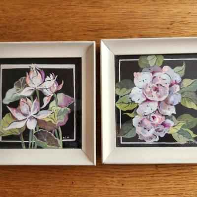Pair of Hand-Painted Flower Pictures