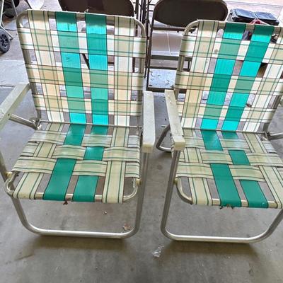 Nylon turquoise strap mid-century pair of folding chairs