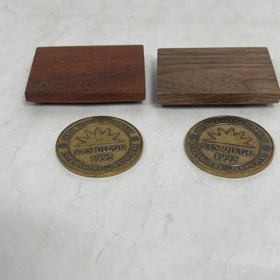 Lot of 2 San Diego 1995 Sixty Years of Sobriety Tokens W/stands