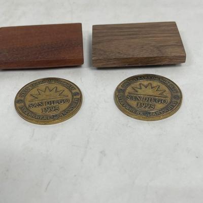 Lot of 2 San Diego 1995 Sixty Years of Sobriety Tokens W/stands