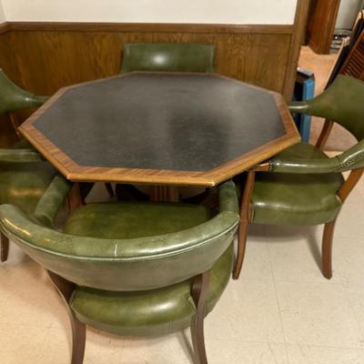 Octagonal game/breakfast table with four pleather chairs