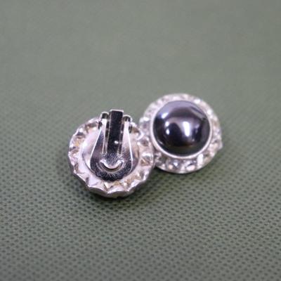 12mm Black Pearl and Silver Rhinestone Stud Earrings, Black Pearl Halo Crystal Studs, Bridal Earrings, Wedding Pearl Studs