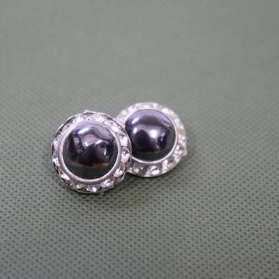 12mm Black Pearl and Silver Rhinestone Stud Earrings, Black Pearl Halo Crystal Studs, Bridal Earrings, Wedding Pearl Studs