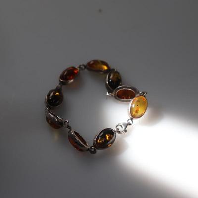 Multi-color amber sterling silver (925) bracelet