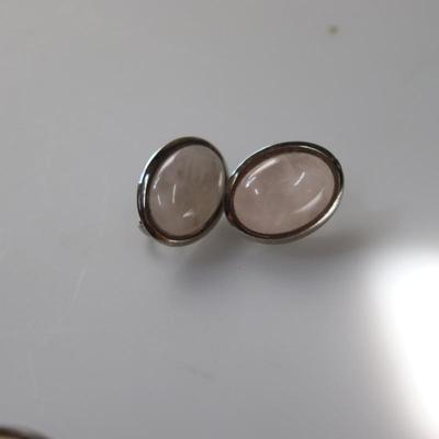 Earclips 925 Sterling Silver Rose Quartz Mid Century Modernist 50s 60s Israel MCM True Vintage