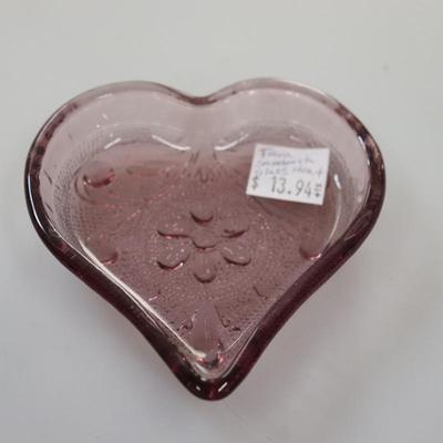 Vintage Home Interiors Tiara Amethyst Plum Purple Heart Glass Trinket Dish 3.5