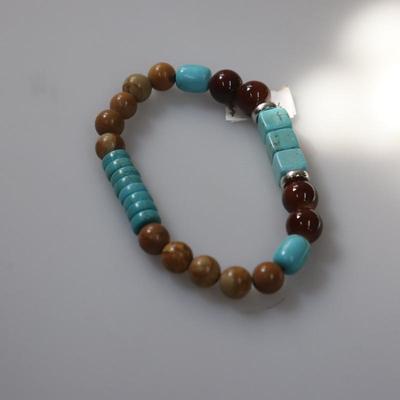 Copper tone and aqua beaded bracelet