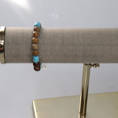 Copper tone and aqua beaded bracelet