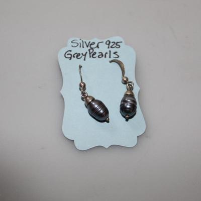 Silver 925 Grey Pearl Dangle earrings