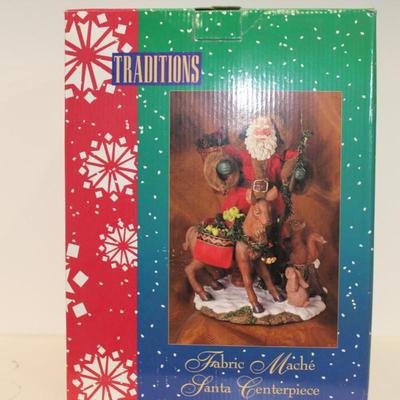 Vintage Christmas Santa Tabletop Fabric Mache Figurine Reindeer Animals 12"