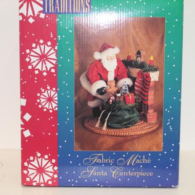 Santa Claus Figurine Christmas Sculpture, Santa by Fireplace Tree with Presents