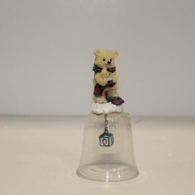 Glass Bell with Baby Angel & Bear, Vintage Glass Bell