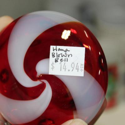 Hand Blown Red and white Striped bell