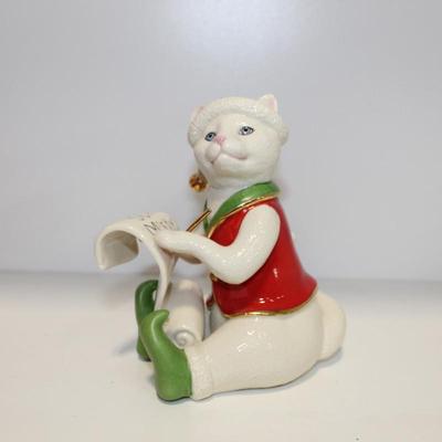 Lenox Santa's Kitty Elf Porcelain Figurine White Christmas Cat Blue Eyes
