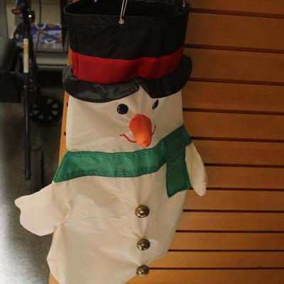 Vintage Snowman Windsock Nylon Christmas Wind Sock Flag Banner White Top Hat Green Scarf Carrot Nose Bells Outside Decoration