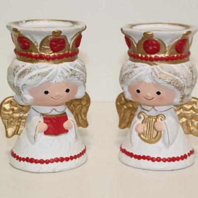 Two Vintage Lefton Angel Candle Holders 