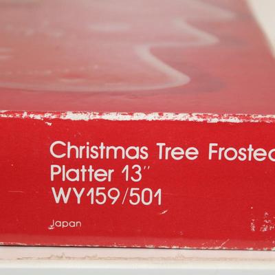 Frosted Christmas Tree Plate 7.5" Celebrations Crystal Clear Pressed Glass Dish