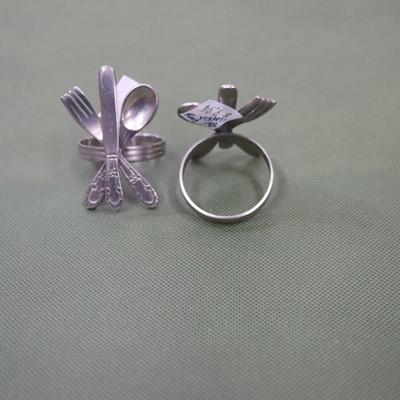Vintage Metal Napkin Ring Holders Knife Fork Spoon Utensils (Lot of 2)