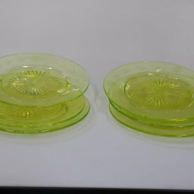 Vintage Uranium Depression Glass Etched Dessert Plate (LOT OF 12)