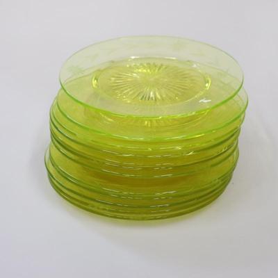 Vintage Uranium Depression Glass Etched Dessert Plate (LOT OF 12)