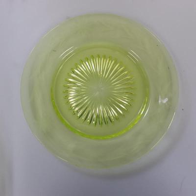 Vintage Uranium Depression Glass Etched Dessert Plate (LOT OF 12)