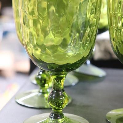 Provincial Green Imperial Glass Water Goblets, Set of 14, Avocado Green Thumbprint Goblets, 1970s Table Scape, Retro 70s Glassware