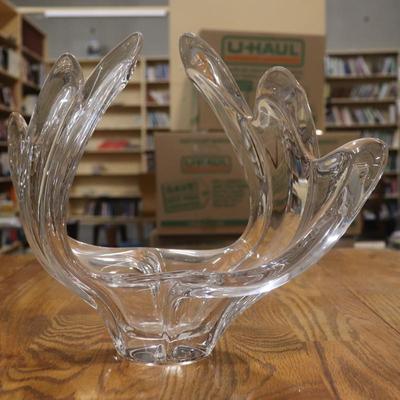 Vintage COFRAC Art Verrier France 11” Pulled Crystal Abstract Art Glass Vase