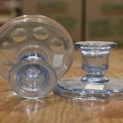 Pair of Elegant Cambridge ice blue candle holders