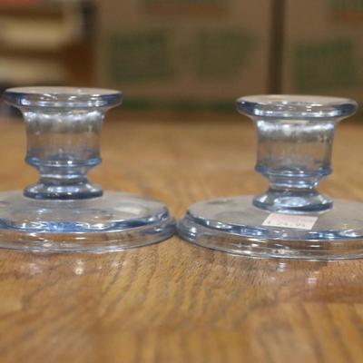 Pair of Elegant Cambridge ice blue candle holders
