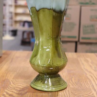 Vintage Green Vase, Drip Glaze, Stoneware, Pottery, Retro, Mid Century