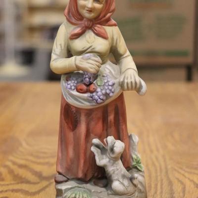 Home Interiors Vintage HOMCO 1417 Figurine Lady With Fruit and Puppy