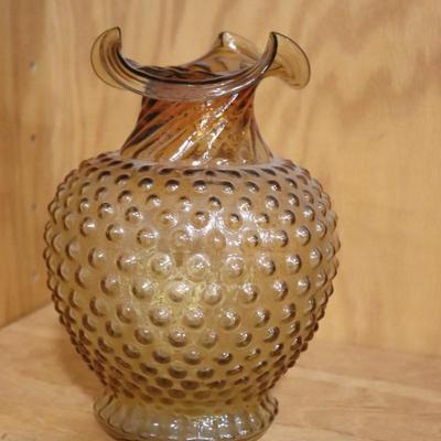 Tiara Indiana Glass Amber Hobnail 8 1/4" Vase