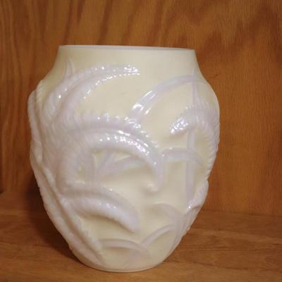 Phoenix Consolidated Art Glass Vase, Frosted Mint Green with Fern Pattern, VTG