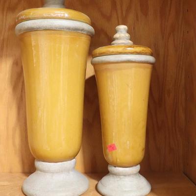 Pair of Yellow and light brown canisters