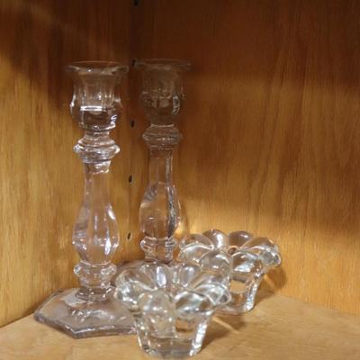 Pair of crystal candle sticks and tealight candle holders