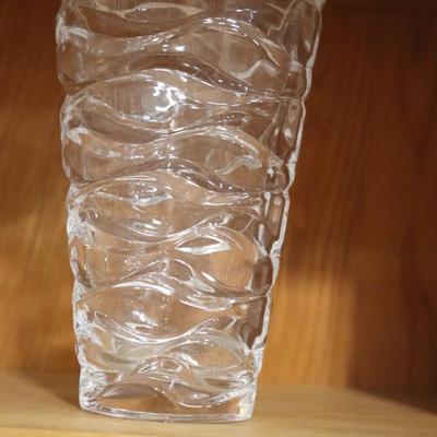 Heavy Glass Slice Vase 9." x 5" Round Abstract Clear Unbranded