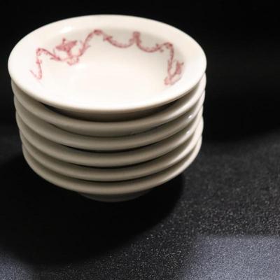 Set of 6 Shenango China Bowls Pink and white