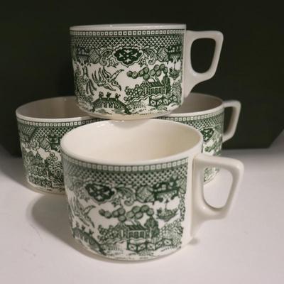 1970s Willow Ware by Royal China Green Mugs (set of 4)