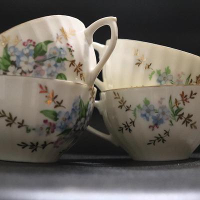 Antique Lovely Eggshell Forget- Me- Not Fine Porcelain Hand Painted Cup (set of 4)