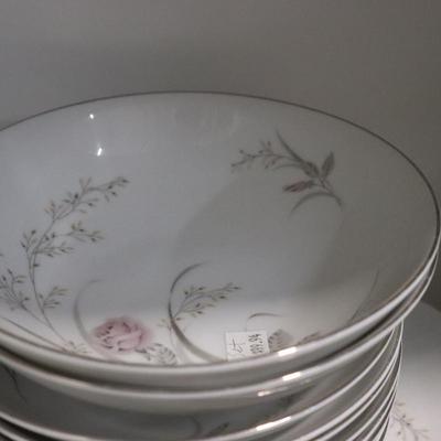 Vintage Mikasa Edwina Soup Entire set Pink Roses Gray Leaves Platinum Rim Pattern 8195 Jyoto Japan Panchosporch