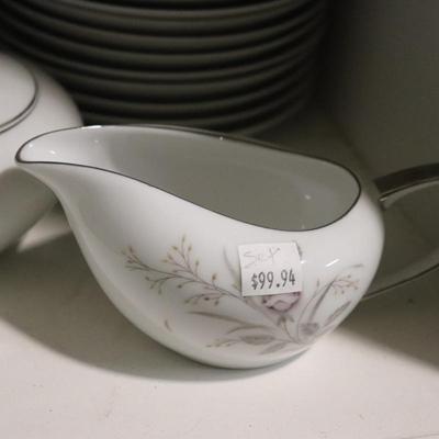 Vintage Mikasa Edwina Soup Entire set Pink Roses Gray Leaves Platinum Rim Pattern 8195 Jyoto Japan Panchosporch