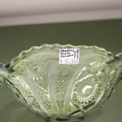 Vintage Imperial Daisy and Button Tall Crimped Green Compote,