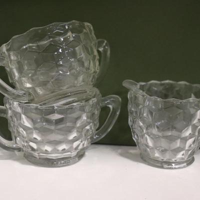 Clear Glass Cubist Whitehall Pattern Sugar Bowl Cup. (2) and creamer