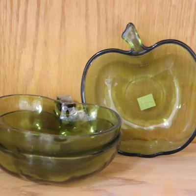 Hazel Atlas Green Apple Shaped Glass 4.5 X 5" Vintage Bowl (3 Piece)