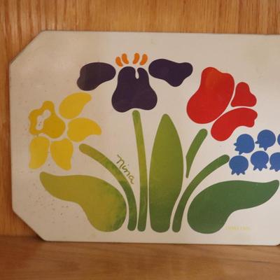 Vintage Ballonoff Nina Tulip Bluebell Daffodil floral Pattern Stove and Counter Mat Series 77, Spice of Life 7 inch square trivet