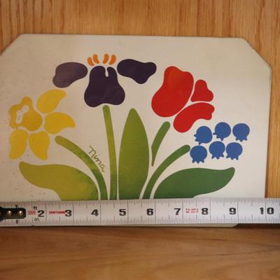 Vintage Ballonoff Nina Tulip Bluebell Daffodil floral Pattern Stove and Counter Mat Series 77, Spice of Life 7 inch square trivet