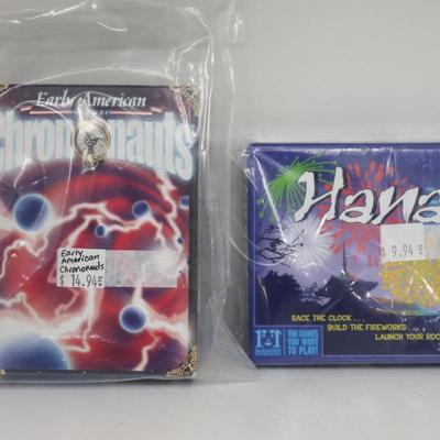 Lot of games CHRONONAUTS: EARLY AMERICAN CARD GAME BY LOONEY LABS, 2013, OPEN BOX & Hanabi Family Card Game R&r Games 2014